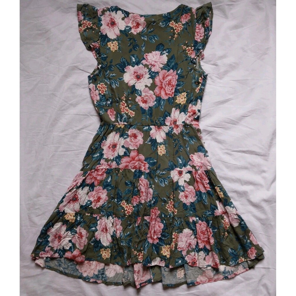 Blu Dahlia Button Down Dress Floral Flutter Sleeve Cottagecore Boho Womens XS - Picture 8 of 10
